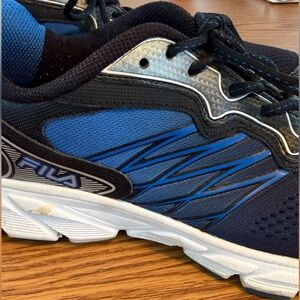 Men's Black and Blue Fila Cool Max Athletic Shoes